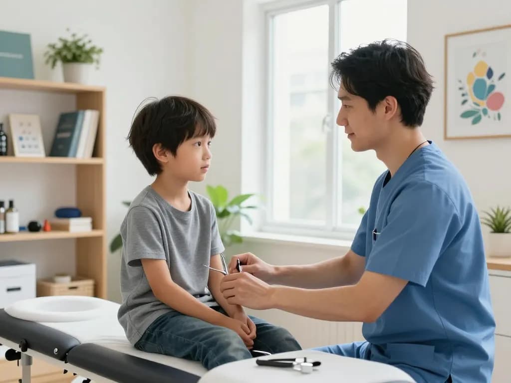 Synaptic Chiropractic consultation showing a compassionate chiropractor helping a young patient in a bright, welcoming office.
