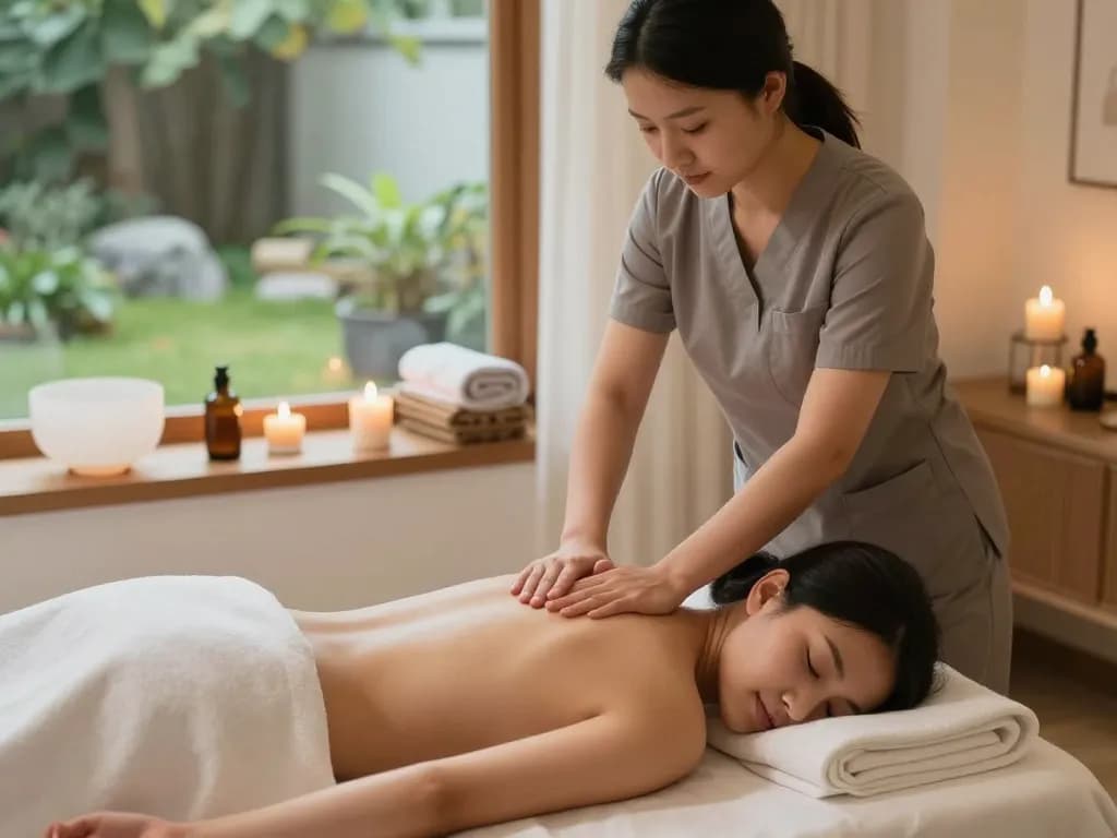 출장 home massage session with a professional therapist providing relaxing services in a serene environment.