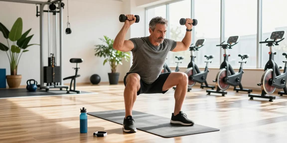 Engaged man using 蛋白補 during exercise in a modern gym