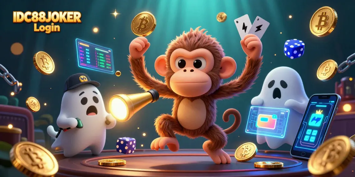 Engage in thrilling action with IDC88JOKER Login, captivating 3D illustration of a playful poltergeist monkey and ghost-hunter puppy.