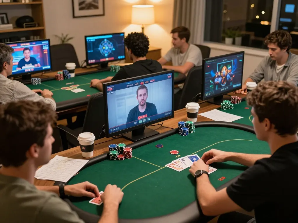 Engaged players at home in an online poker game reflecting nhacaiuytinn strategies and excitement