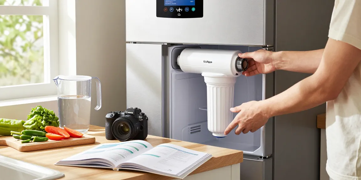 Installing EcoAqua EFF-6013A Replacement Filter in modern kitchen, emphasizing cleanliness and ease.