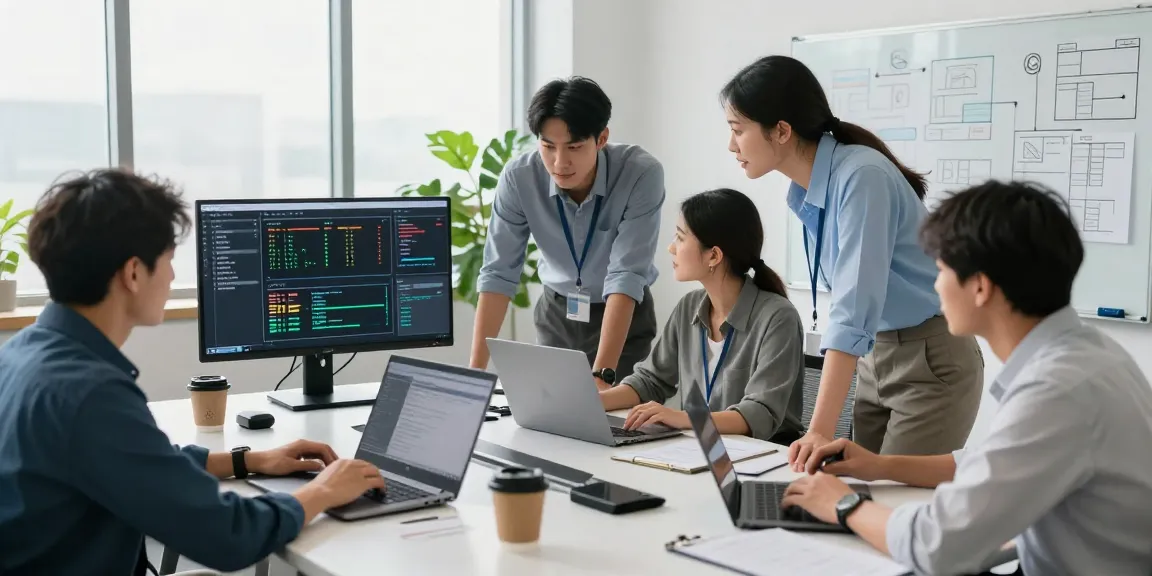 Proactive IT support business team collaborating on technical issues with advanced technology.