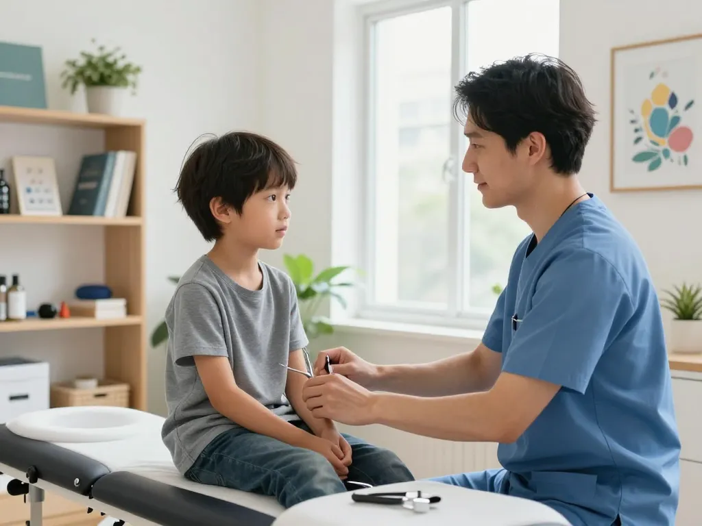 Synaptic Chiropractic consultation showing a compassionate chiropractor helping a young patient in a bright, welcoming office.