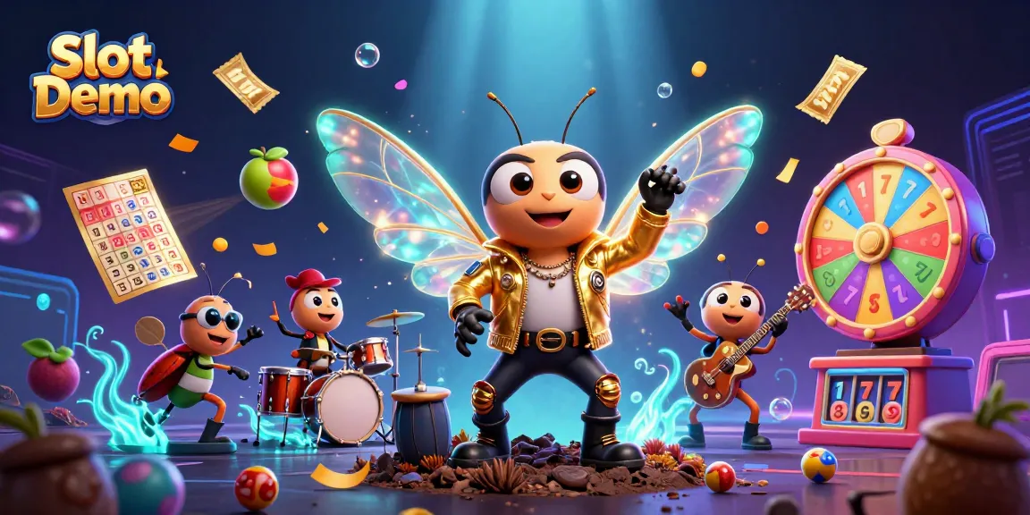 Play Slot Demo with an energetic rock star and animated casino elements in vibrant 3D