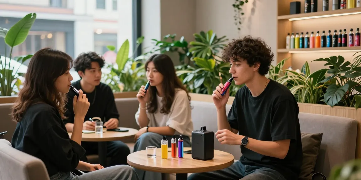 Enjoying the latest 電子菸主機 in a vibrant urban lounge with friends.