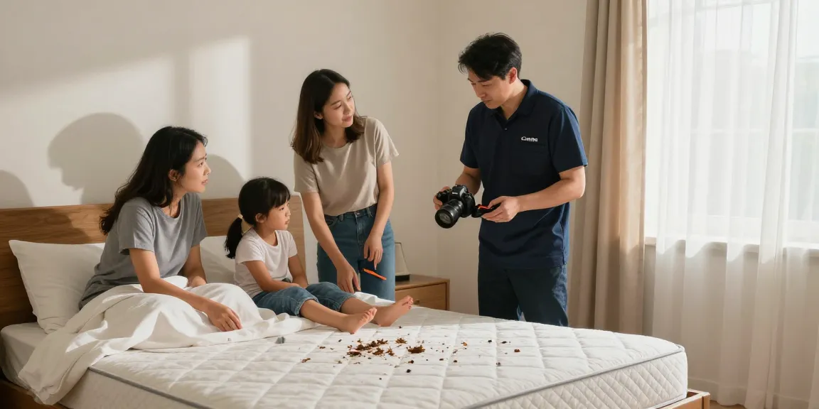Family engaging in bed bug removal preparation with an exterminator