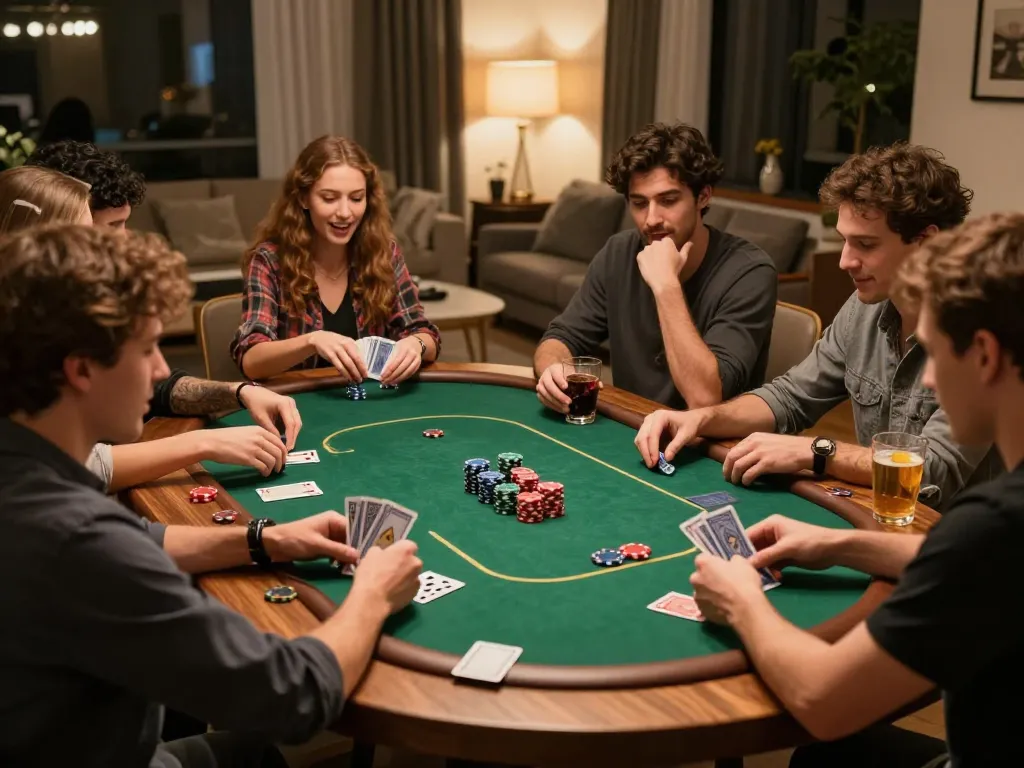 Players enjoy a friendly poker night at home with nk88 gaming excitement.