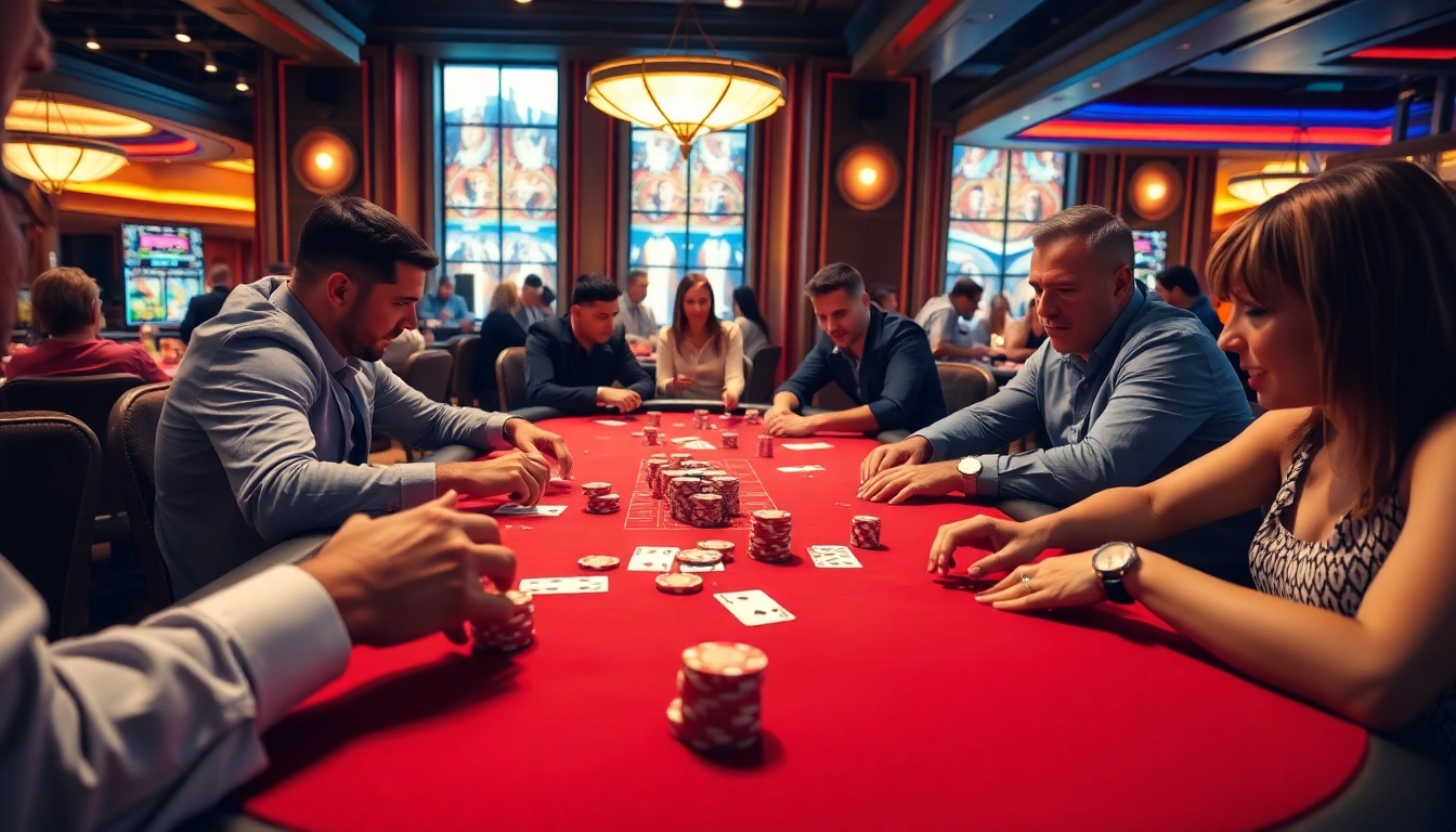 arushoki menunjukkan pemain poker aktif di kasino yang ramai