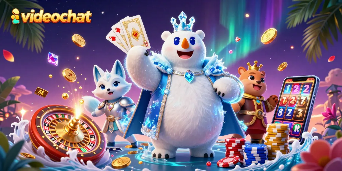 Engage in spontaneous videochat with exciting casino elements, like animated slot machines and vibrant poker chips.