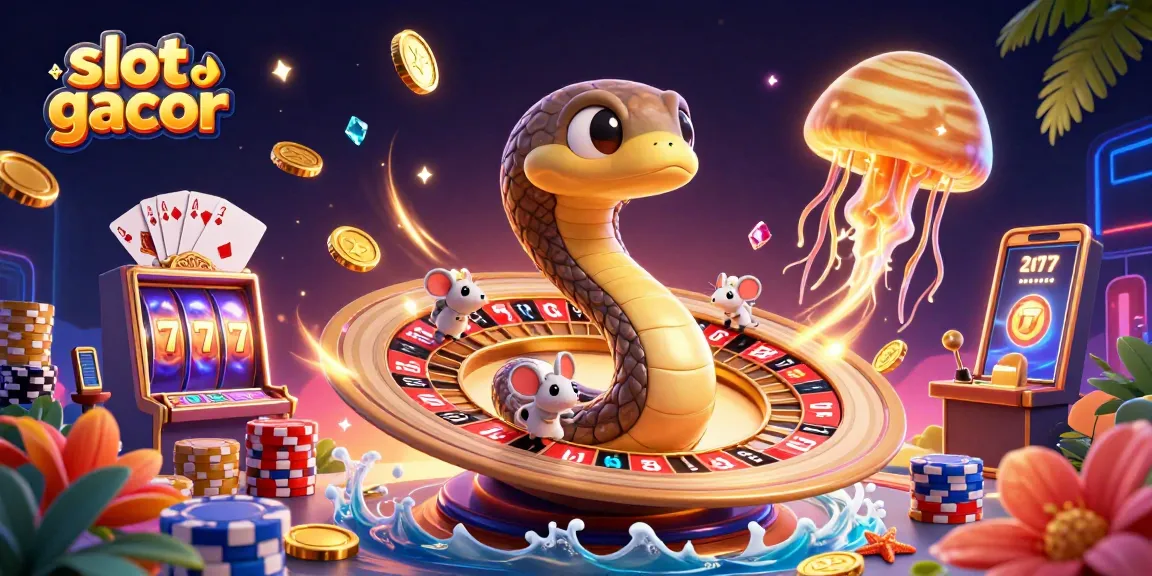 Engage in thrilling slot gacor action with vibrant cartoon characters and dynamic casino elements in this digital illustration.