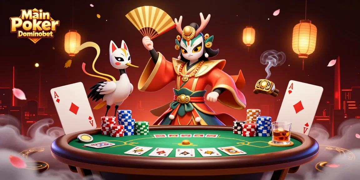Main Poker Dominobet showcases an epic poker battle with dynamic characters, vibrant action, and engaging elements.
