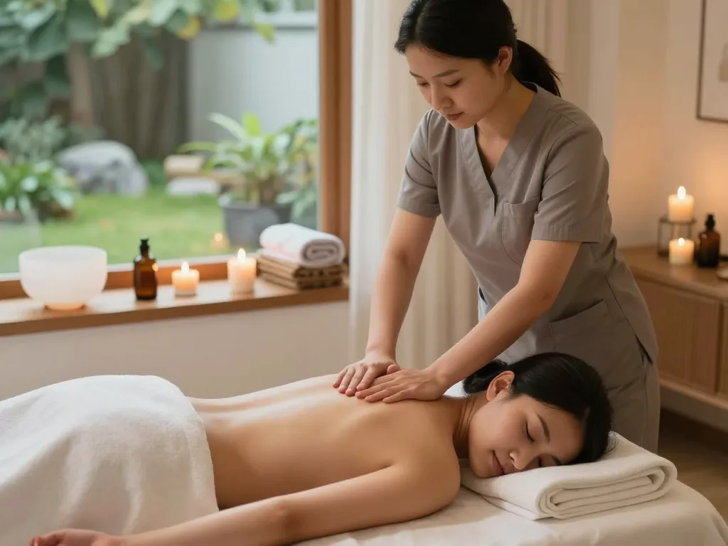 출장 home massage session with a professional therapist providing relaxing services in a serene environment.