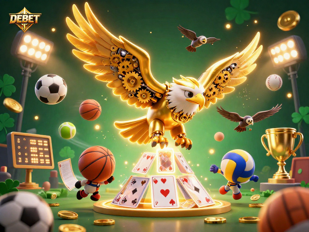 Experience thrilling sports betting with DEBET's energetic 3D illustration showcasing dynamic action.