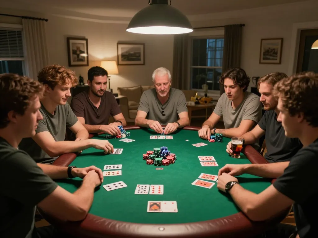 Engaged players enjoying a friendly poker game at the best widget store's cozy setting.