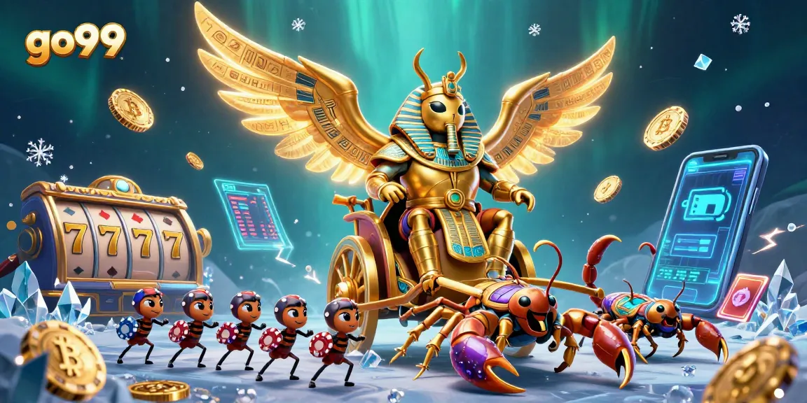 Experience thrilling moments at go99 with a vibrant 3D casino scene featuring unique characters and casino game elements.