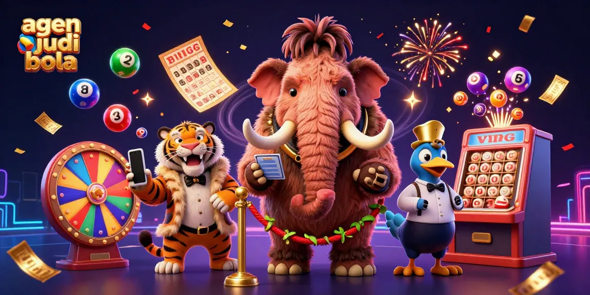Experience excitement with agen judi bola in a lively casino scene featuring colorful lottery elements and characters.