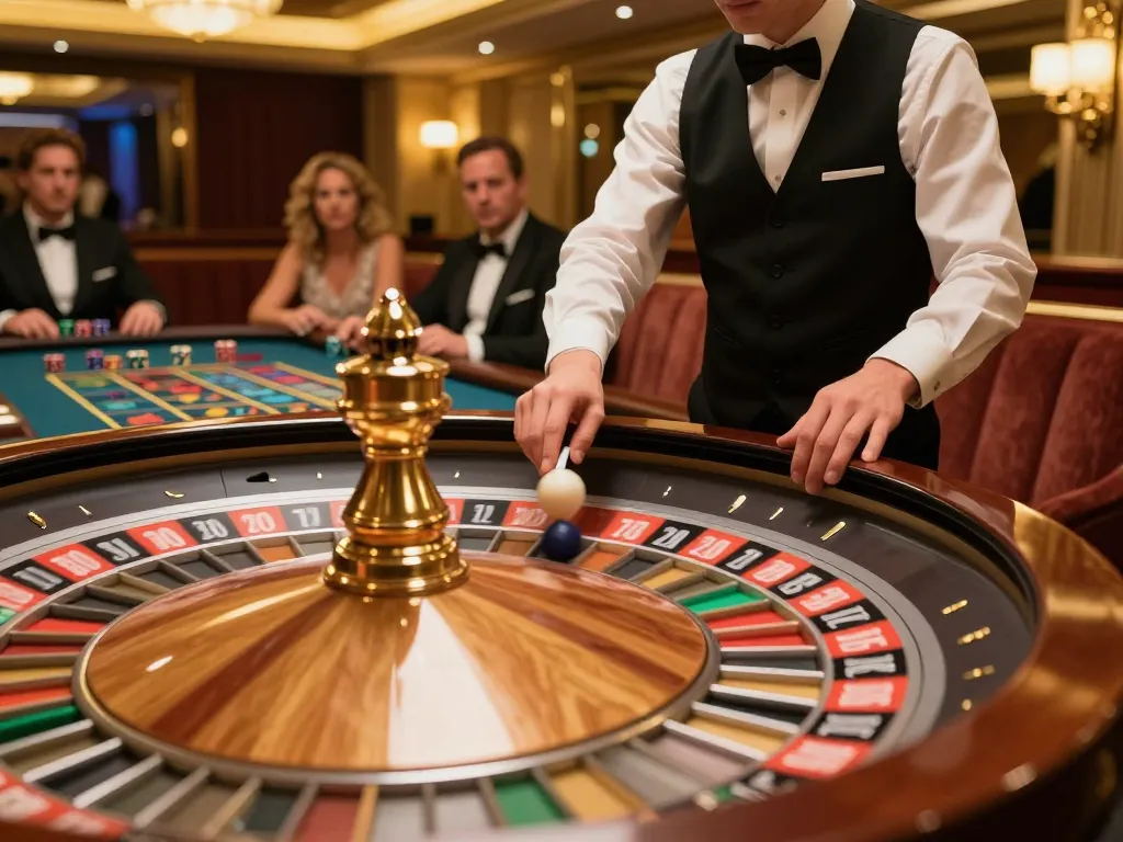 Experience the thrill of ta88 roulette with vibrant chips and a spinning wheel in an elegant casino.