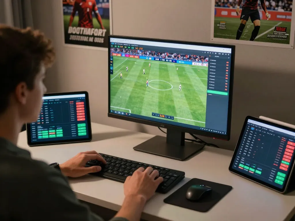 A bettor engaging with keonhacaii88 online live odds for an exciting soccer match.
