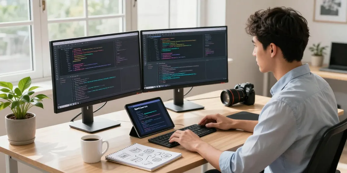 Engaging digital workspace showcasing AI skill development with an open claw skill framework displayed on monitors.