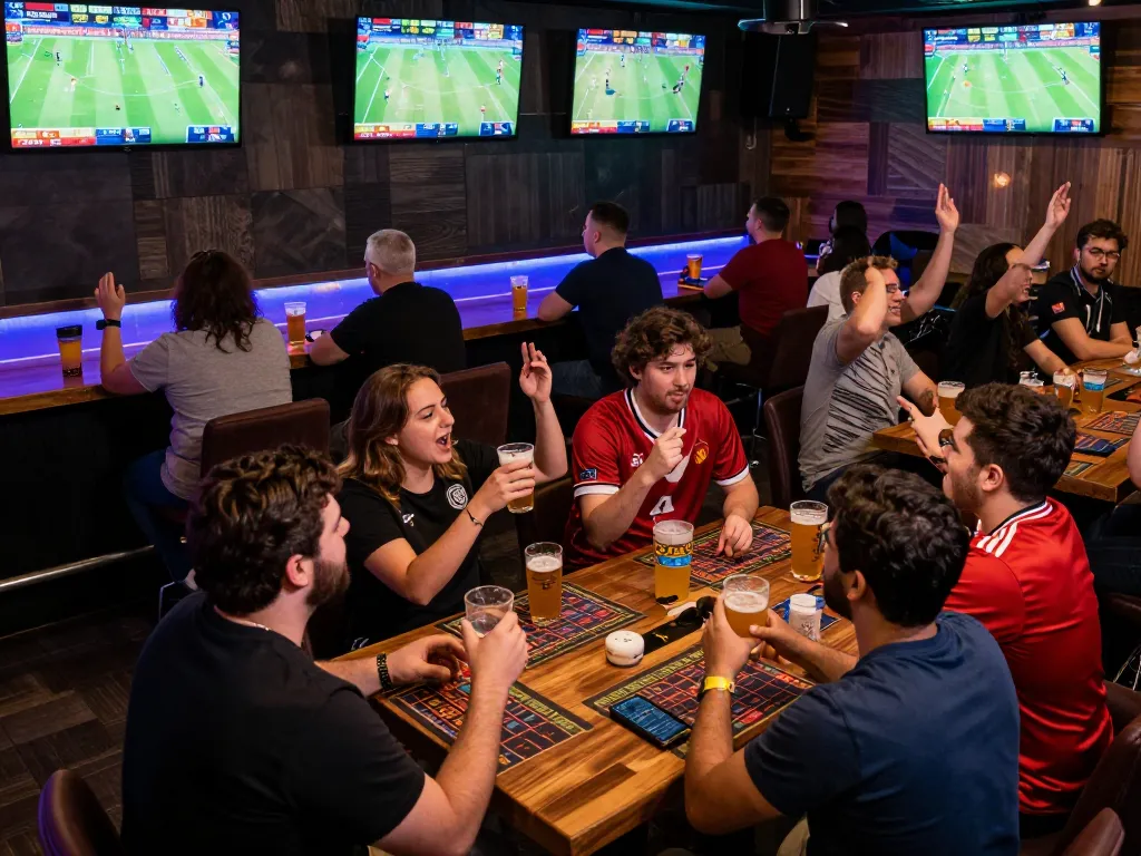 Patrons excitedly placing bets during live sports games at SC88's vibrant sports betting venue.