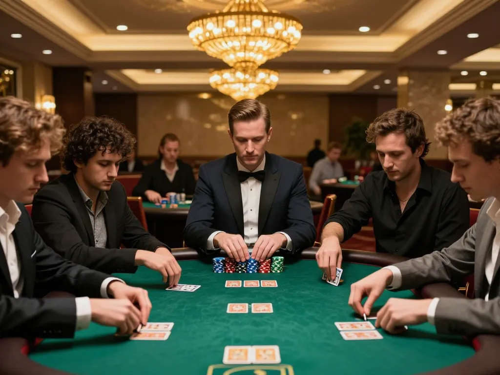 Players strategizing at TT88 poker table in a luxurious casino setting.