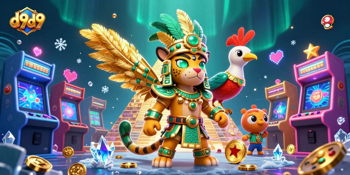 tama ang d9d9 na slot na may 3D cartoon Mayan jaguar priest at quetzal bird sa makulay na background ng laro