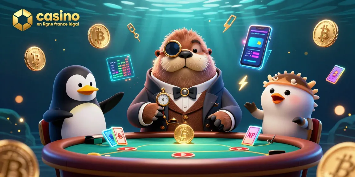 Jouez dans une scène vibrante de casino en ligne France légal sous-marine avec des personnages de cartoon autour d'une table de poker.