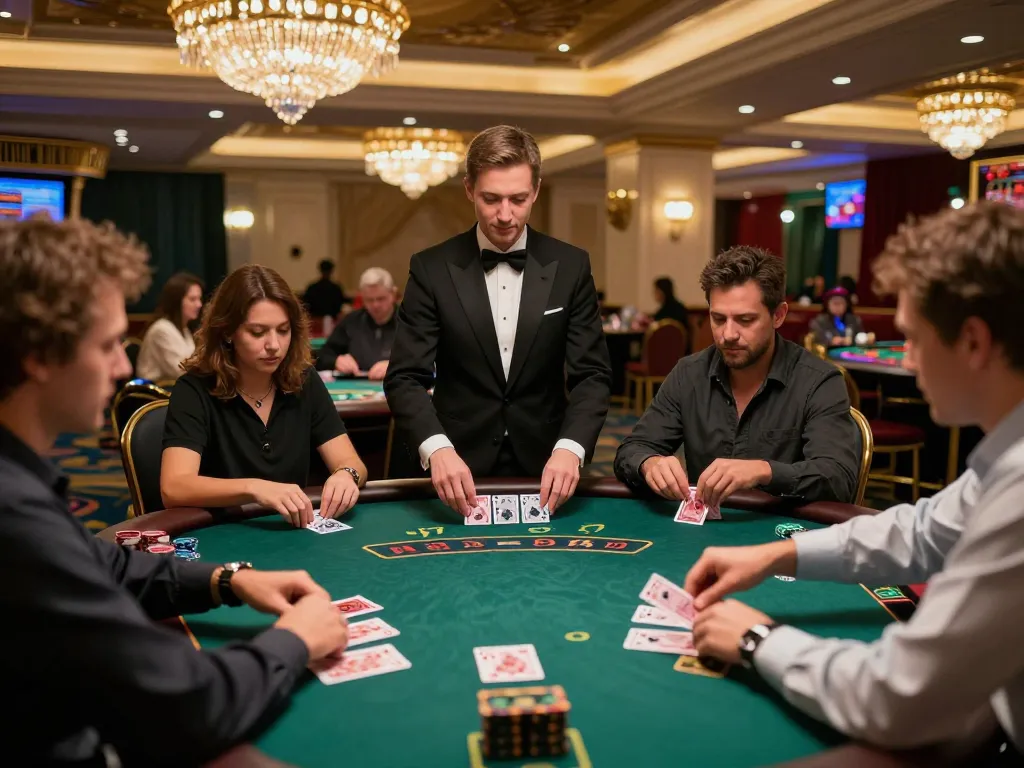 Players engaging in a thrilling blackjack game at ALO8 casino with a vibrant atmosphere.