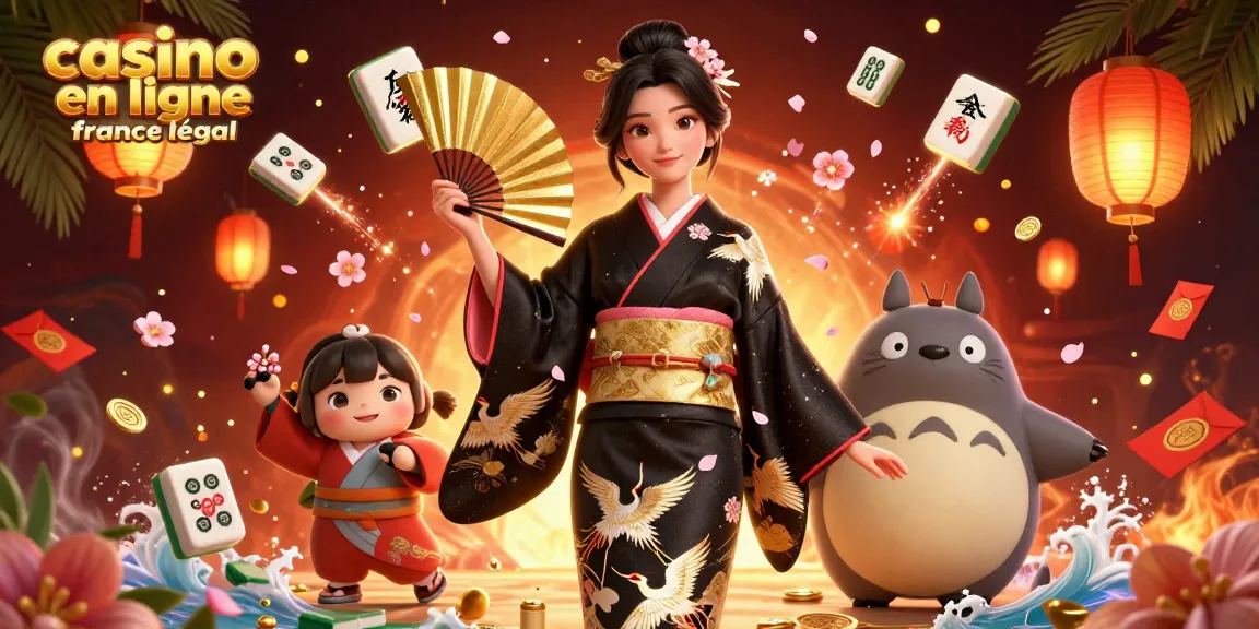 Jouez à des jeux au casino en ligne France légal avec une illustration vibrante asiatique mettant en avant la chance et l'excitation.