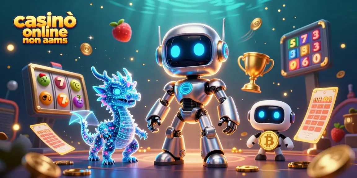 Casinò online non AAMS: gioca alle slot con jackpot e simboli fortunati in un'illustrazione vibrante.