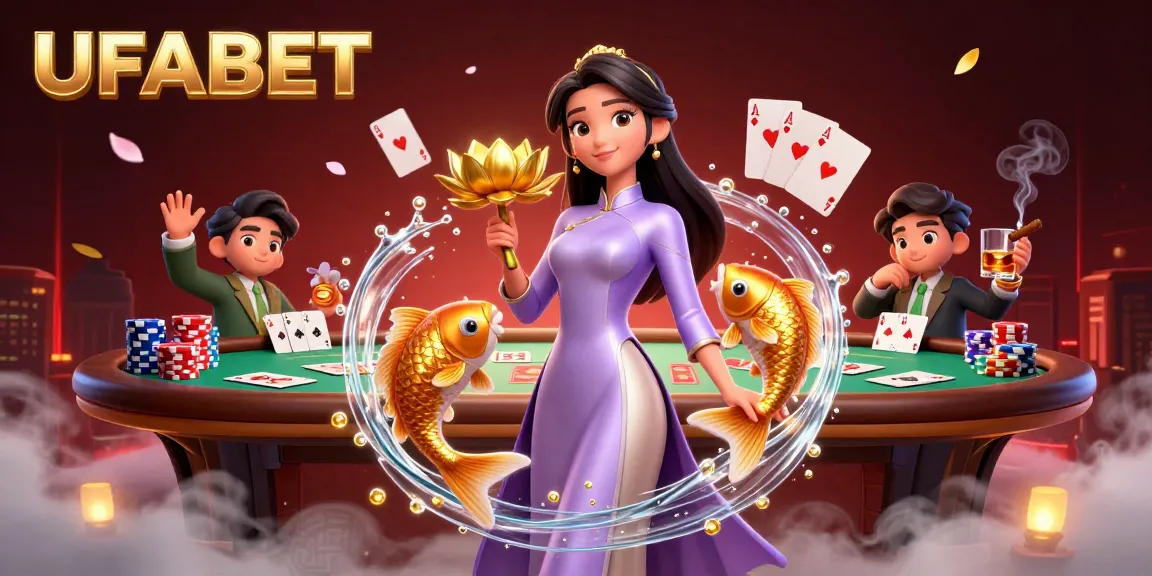 Engage in thrilling poker action at UFABET with vibrant visuals of a dynamic casino scene.
