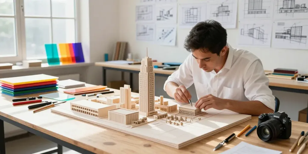Architectural model maker Austria crafting detailed city models at workshop