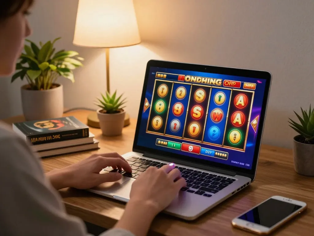 Engaging online slot action at situs slot gacor with colorful reels in a cozy environment.