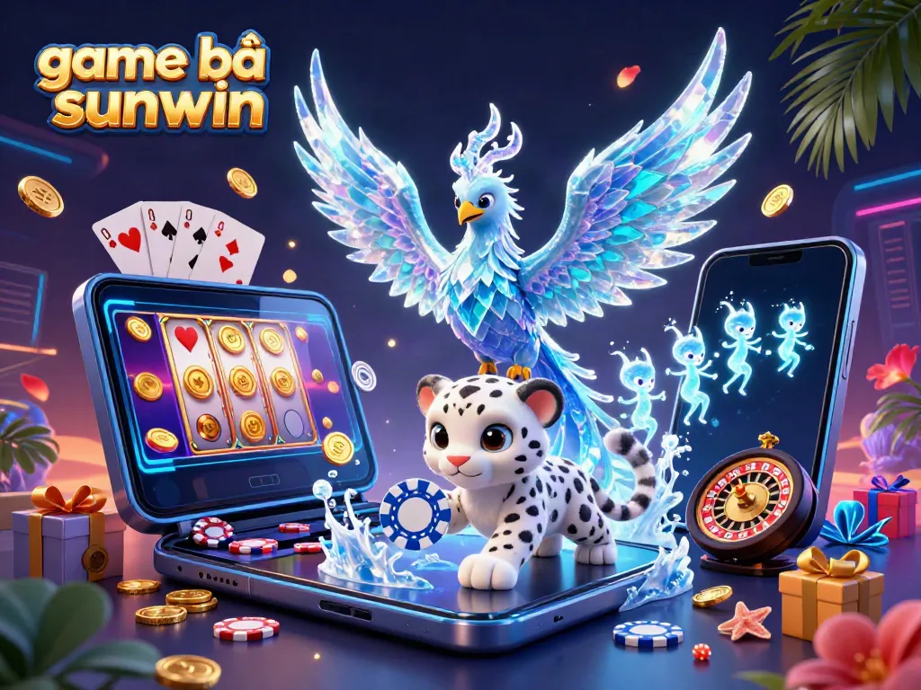 Spin and win with game bài sunwin, featuring an ice phoenix and vibrant casino elements.