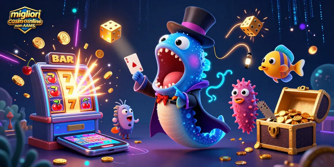 Migliori casino online non AAMS: slot 3D e creature marine in un'illustrazione frizzante e colorata.
