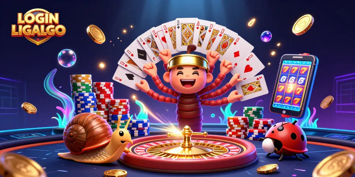 Engage with the excitement of LOGIN LIGALGO as vibrant 3D casino characters celebrate winning with dramatic visuals.