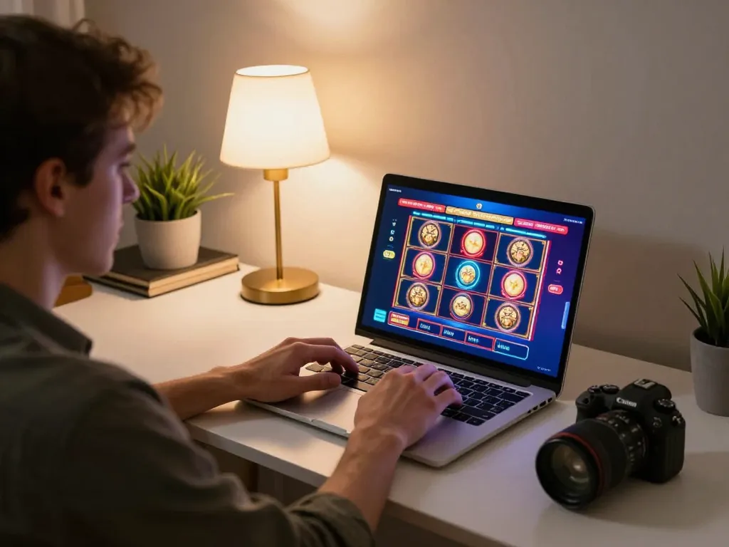 Player enjoying strategic gameplay on 8xx online casino interface at home office