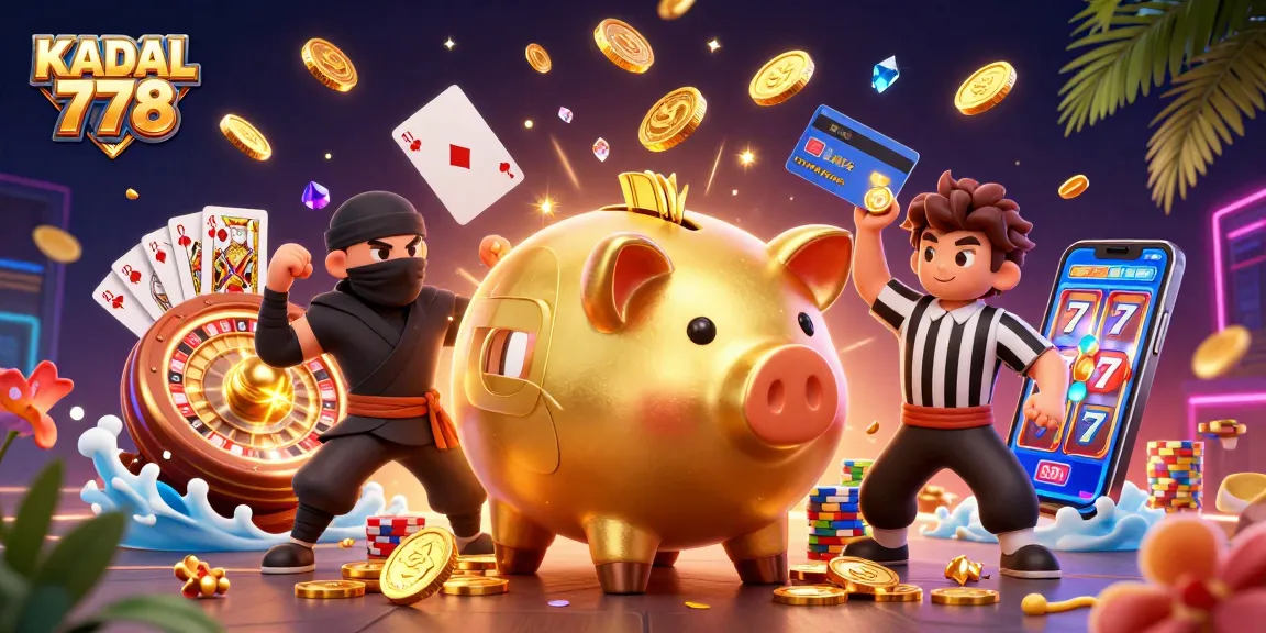 KADAL 778 showcases an epic casino battle with a golden piggy bank sumo wrestler and dynamic game elements.