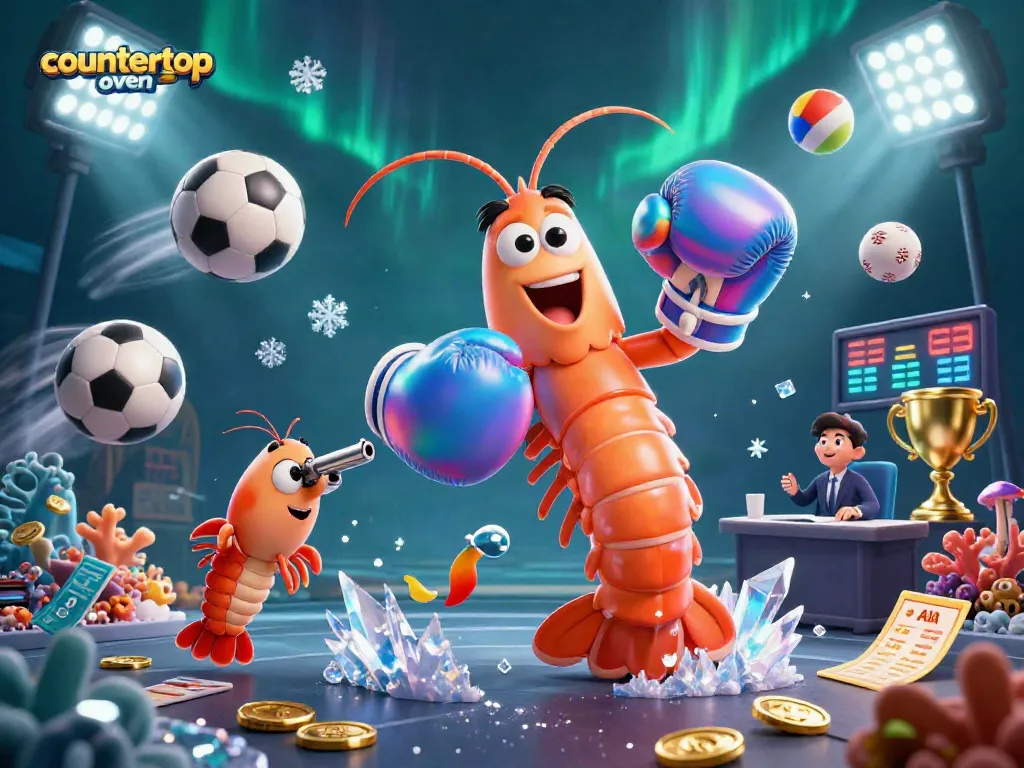 Engage with the countertop oven action in a vibrant gambling-themed scene highlighting dynamic sports elements.