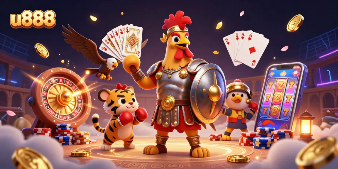 Experience thrilling wins at u888 with a dynamic 3D casino scene featuring engaging characters and games.