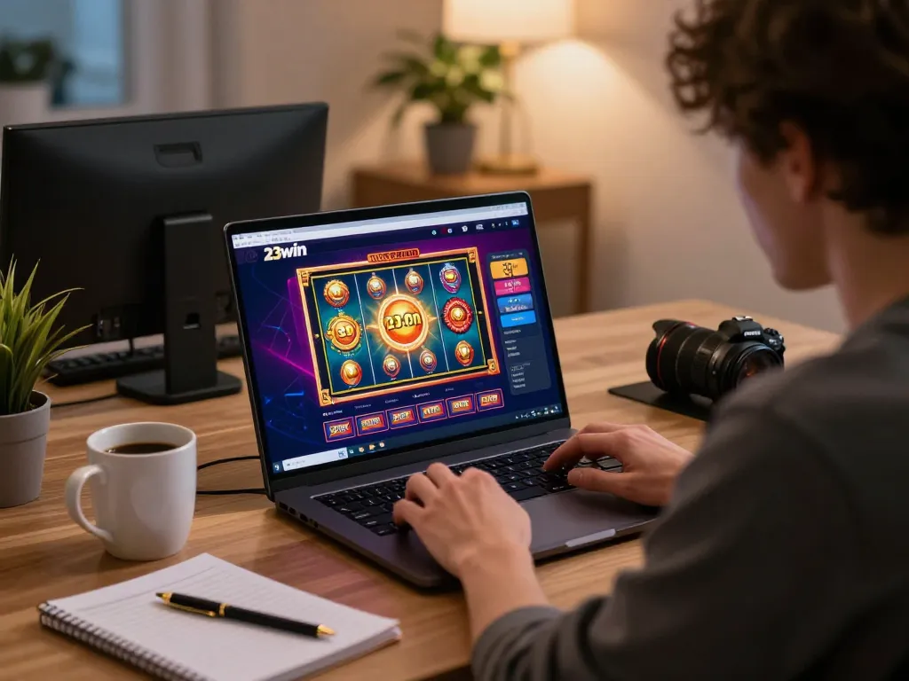 Engaging online gaming moment at 23win casino, showcasing vibrant slot game action and strategic play.