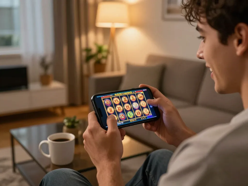 Engaging with the 98win casino app on smartphone, experiencing thrilling online gaming.