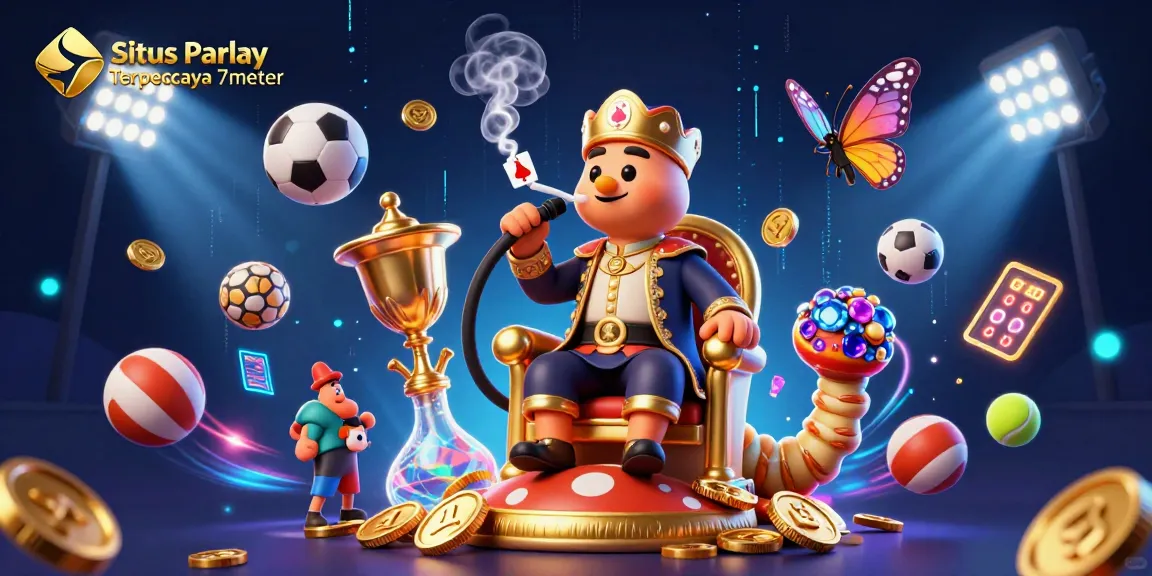 Engaging visual of Situs Parlay Terpercaya 7meter with dynamic sports betting elements and a colorful cartoon ambiance.