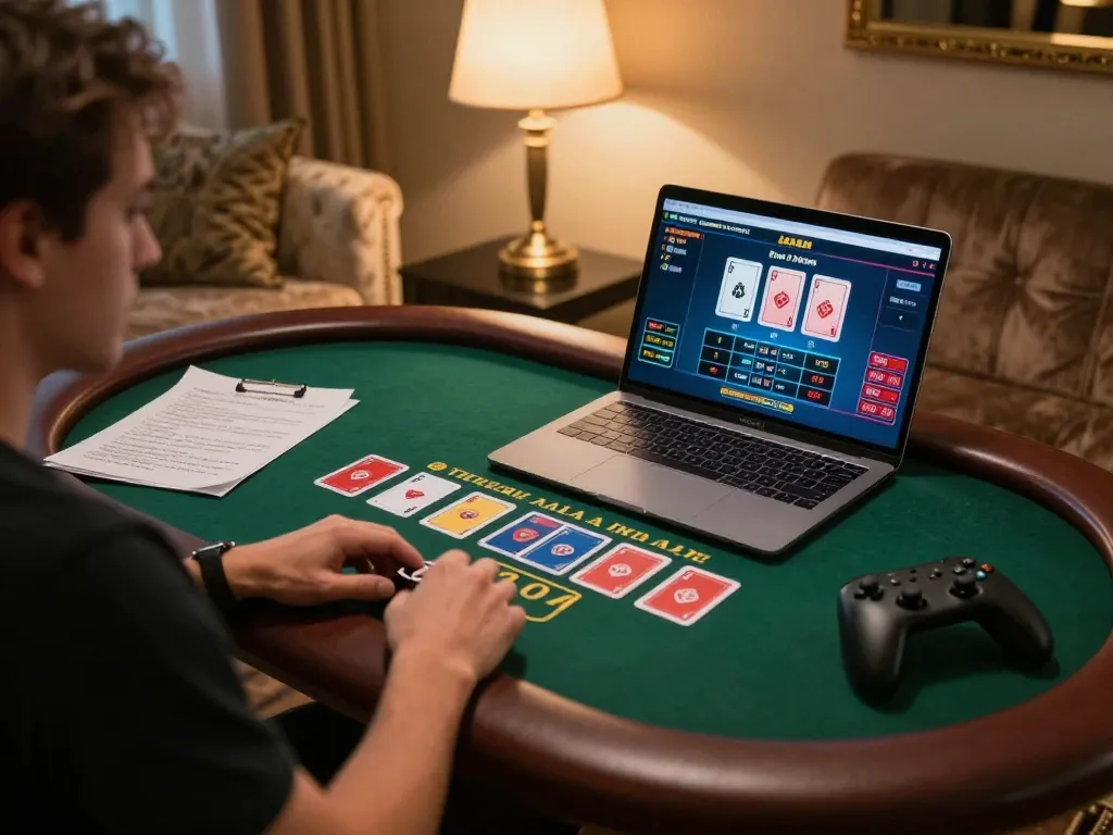 Player enjoying engaging gameplay at pintu888top online casino on laptop with live dealer.