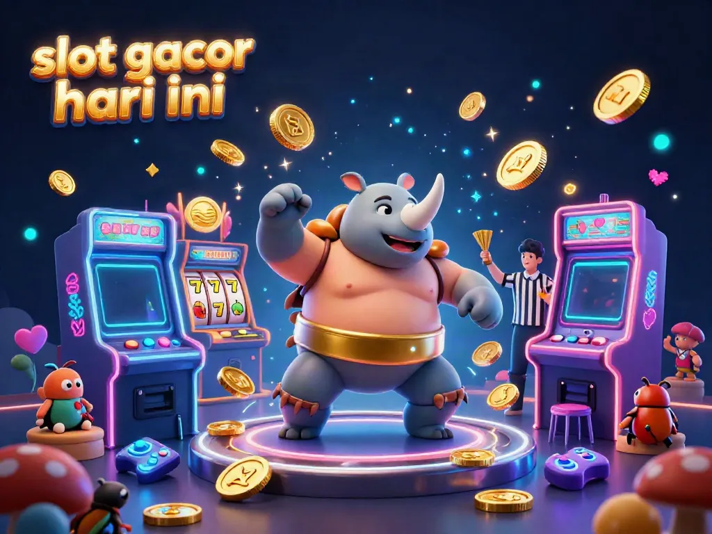 Slot gacor hari ini memikat dengan ilustrasi 3D menarik yang menampilkan serangkaian mesin slot berputar, memberikan imaji yang penuh energi.
