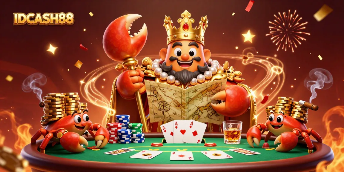 Engage in thrilling gameplay with IDCASH88 featuring a crab emperor and rich casino elements.