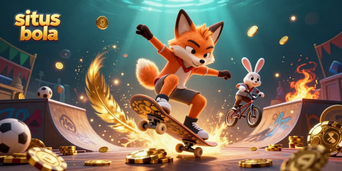 Bet on situs judi bola with exciting sports-themed characters performing tricks in a vibrant casino atmosphere.