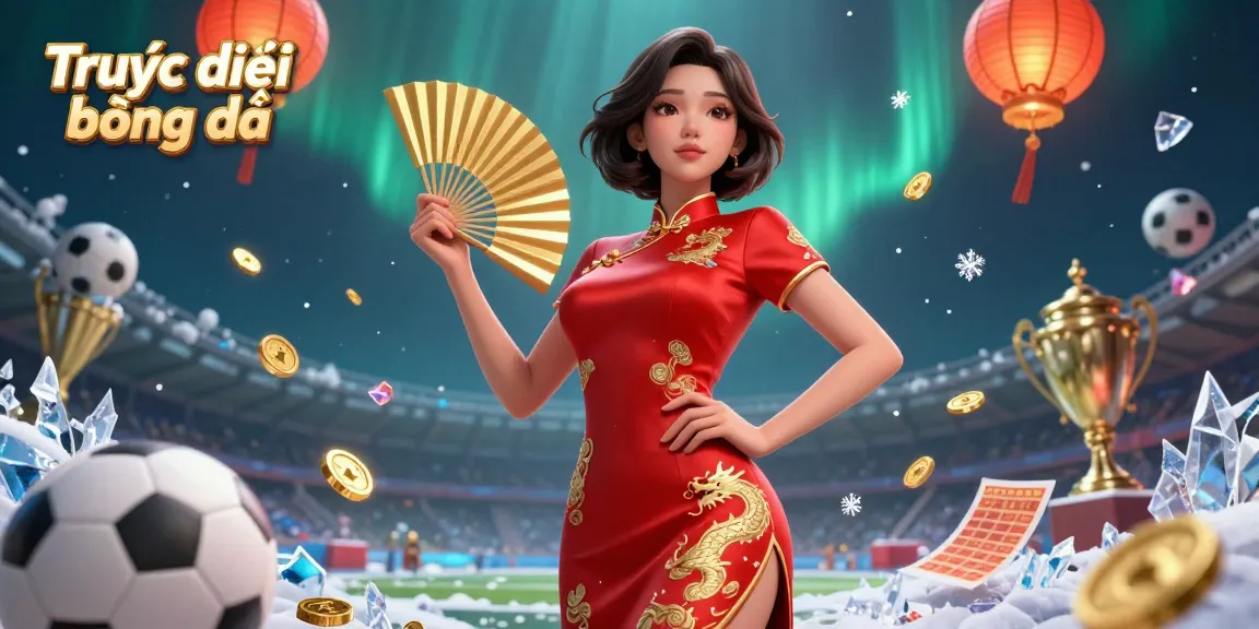 Bet on Trực tiếp bóng đá with immersive digital illustration showcasing a confident Asian woman in a vibrant setting.