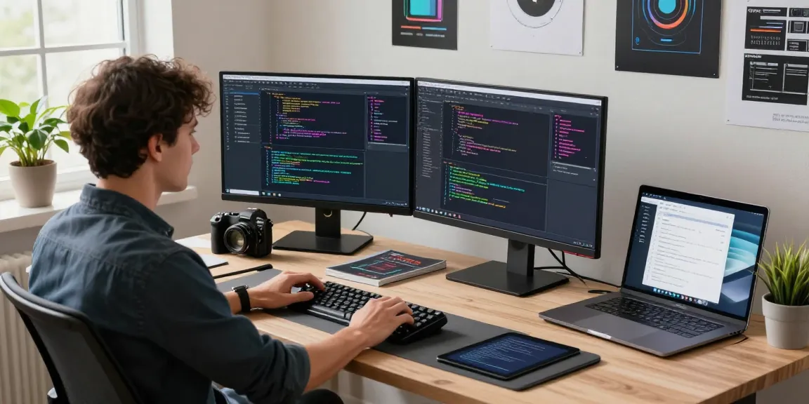 Developer coding in a modern workspace with 纸飞机中文版 displayed prominently on screens, showcasing innovative tech.